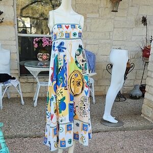 Women's Alemais Style Floral New Halter Mid-length Dress Vibrant Colors Hippie S